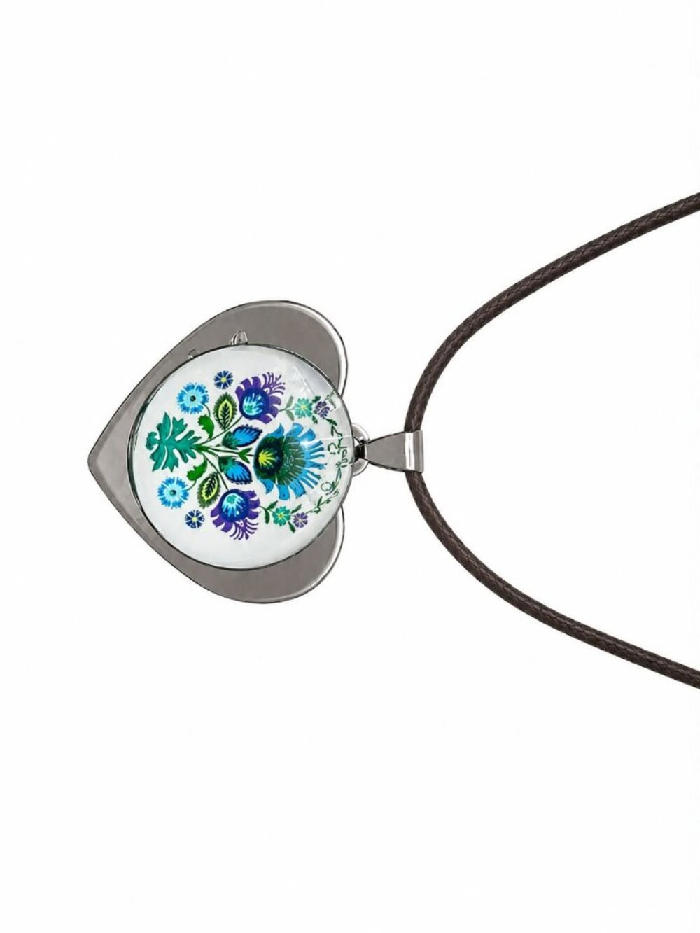 Handmade Floral Folk Art Glass Pendant Necklace NWT Boho Statement Jewelry